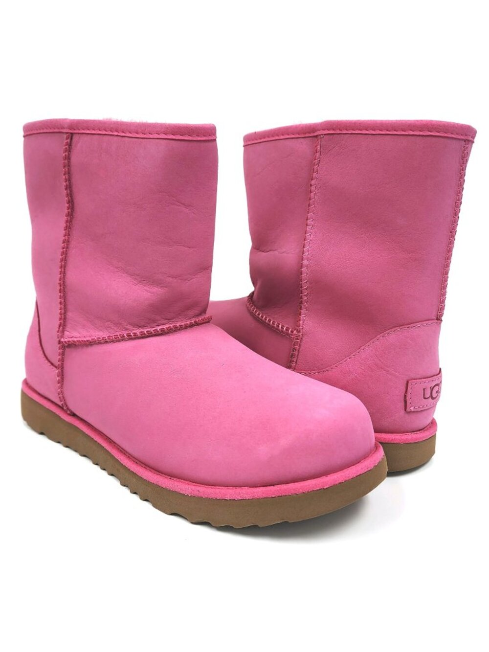 UGG Girls Classic Short II Wool Lined Suede Winter Boot Pink Azalea US 6, EUR 38